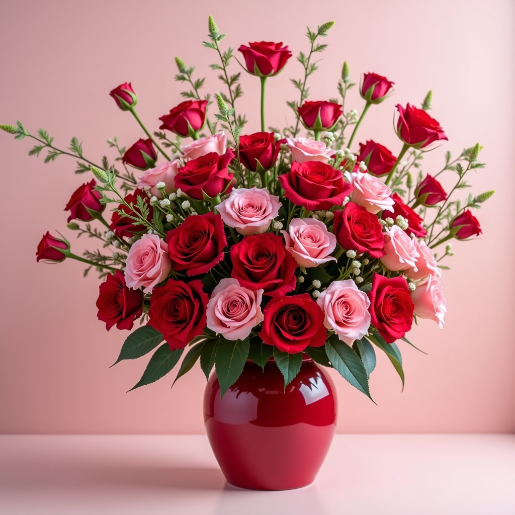 Kreative Valentinstag-Blumenarrangements mit individuellen Kombinationen jenseits traditioneller roter Rosen, saisonale Blumen in romantischen, modernen Designs für den Tag der Liebe